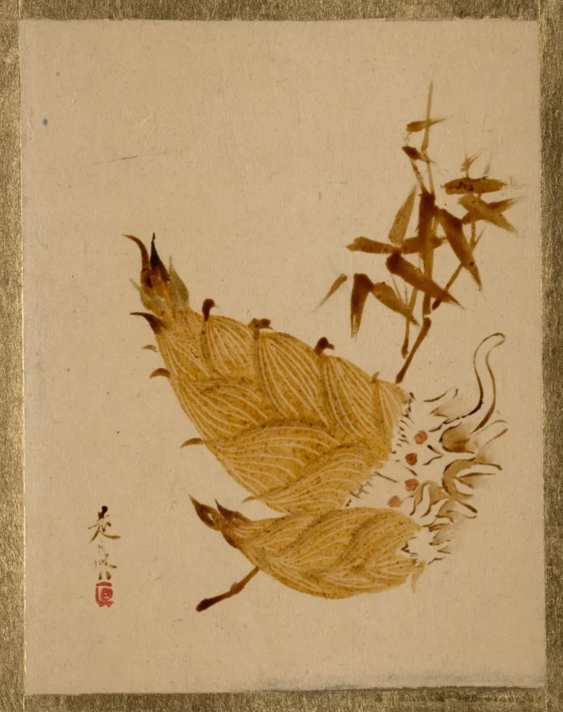 Shibata Zeshin, Bamboo Shoots, album leaf, lacquer on paper, ca. 1880s, The Metropolitan Museum of Art 36.100.126
