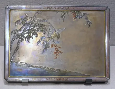 Shōami Katsuyoshi, Plaque with a Bulbul in a Snowy Nandina, 1892, Tokyo National Museum