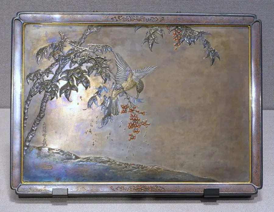 Shōami Katsuyoshi, Plaque with a Bulbul in a Snowy Nandina, 1892, Tokyo National Museum
