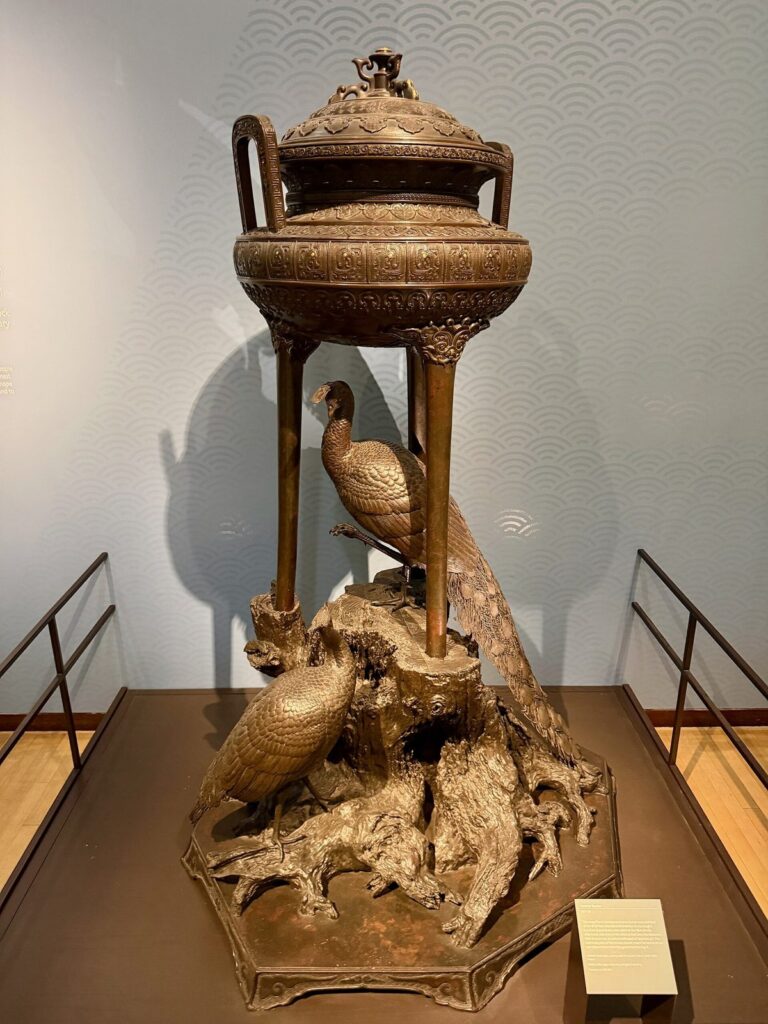 Incense burner with peacock and peahen