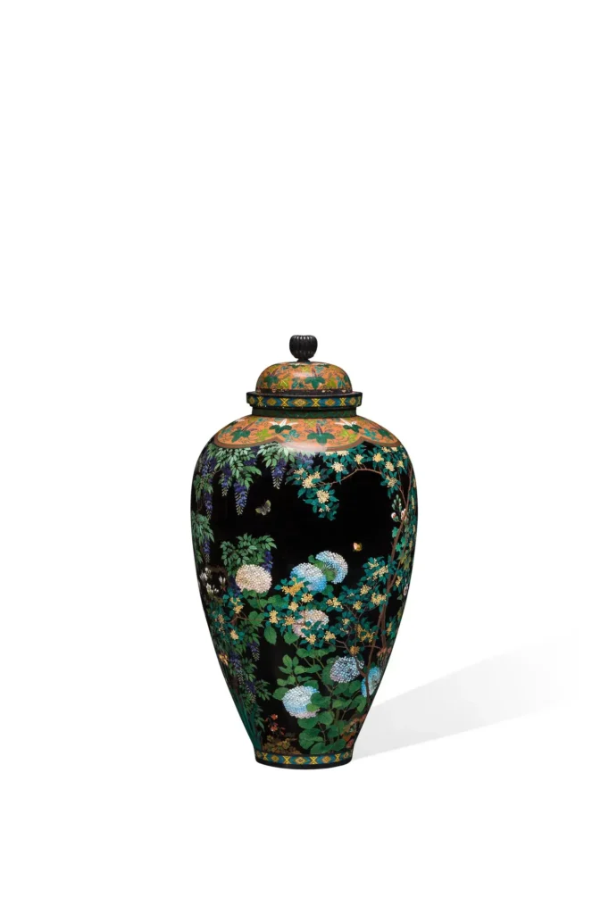 A large and important cloisonné-enamel vase and cover, Namikawa Yasuyuki (Bonhams lot 246, view 1)
