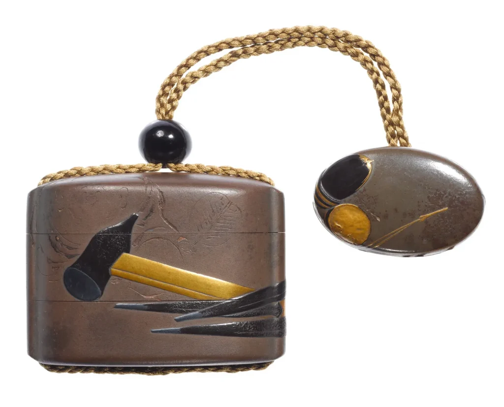 Two-case inrō with Hotei and metalwork tools, Shibata Zeshin, 2011 – view 1 of 3