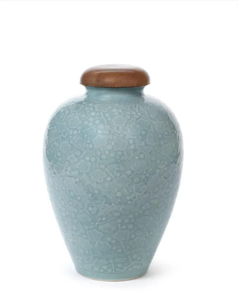 A blue-glazed porcelain baluster vase, Seifū Yohei III (Bonhams lot 338, view 1)